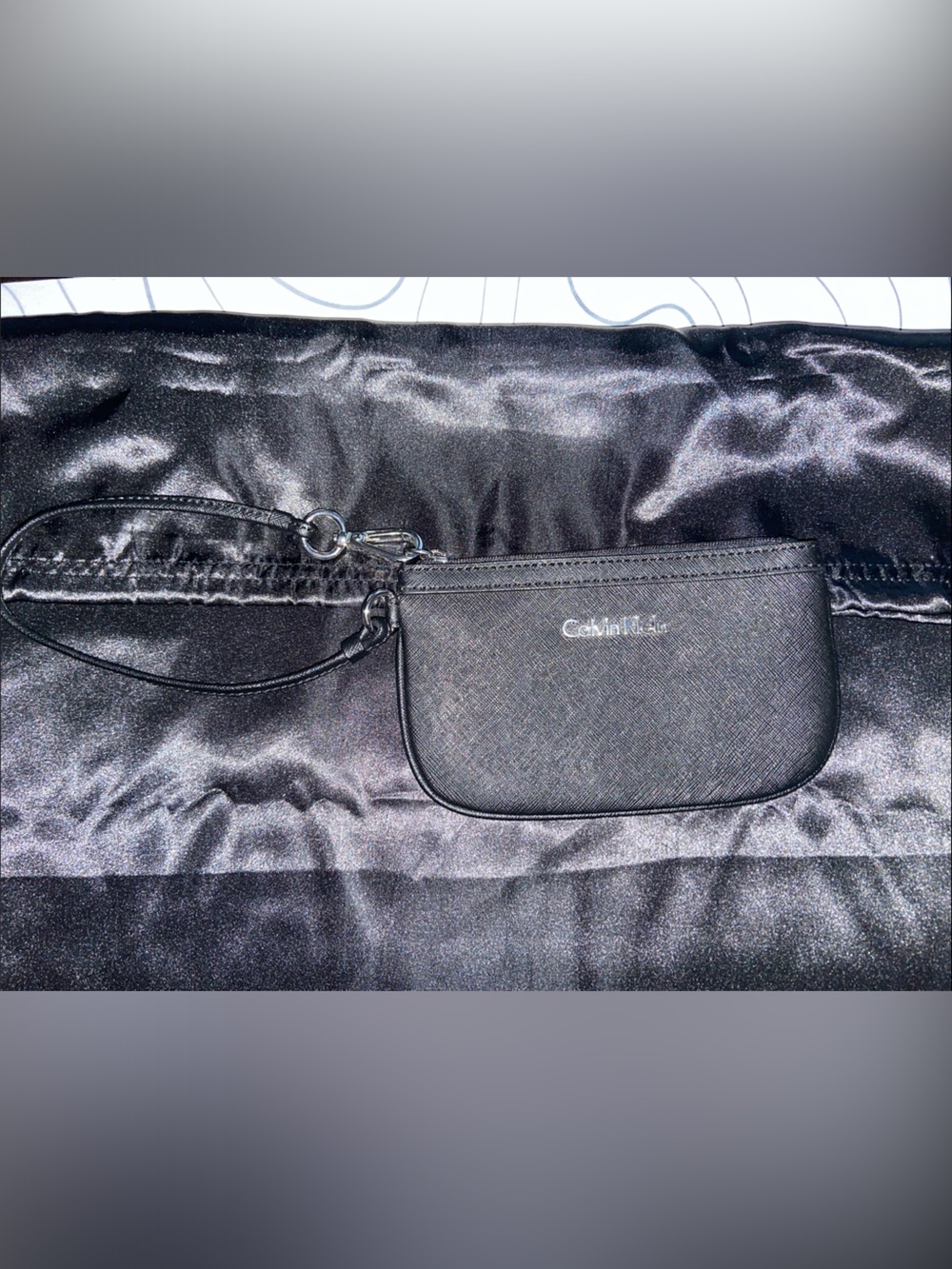 Calvin Klein Black Saffiano Wristlet Pouch with Detachable Strap